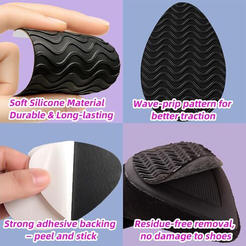 Heel Grips for Women's Shoes, 8-Pack Non-Slip Shoe Pads with Wave Pattern, Shoe Sole Protector for High Heels & Leather Soles, Anti-Skid Shoe Grips Stickers for Noise Reduction (Black) in Saudi Arabia