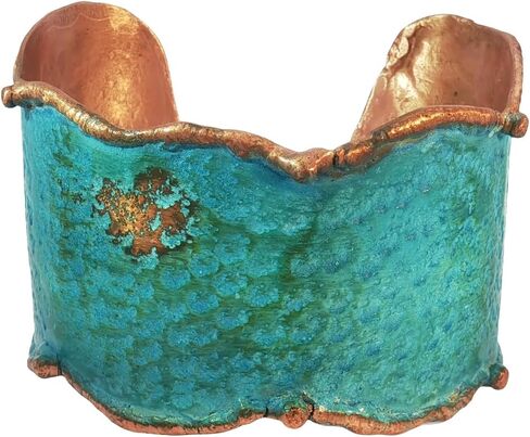 سوار Urbanrose من النحاس الصلب مع طلاء زنجار أزرق مخضر، حواف من النحاس المنصهر، فاخر ريفي للرجال والنساء in Kuwait