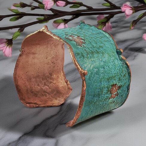 سوار Urbanrose من النحاس الصلب مع طلاء زنجار أزرق مخضر، حواف من النحاس المنصهر، فاخر ريفي للرجال والنساء in Kuwait