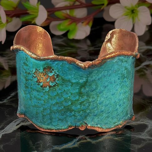 سوار Urbanrose من النحاس الصلب مع طلاء زنجار أزرق مخضر، حواف من النحاس المنصهر، فاخر ريفي للرجال والنساء in Kuwait