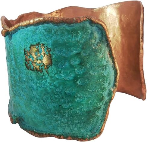 سوار Urbanrose من النحاس الصلب مع طلاء زنجار أزرق مخضر، حواف من النحاس المنصهر، فاخر ريفي للرجال والنساء in Kuwait