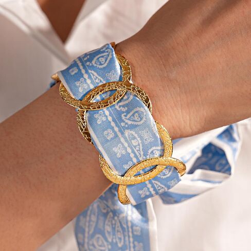 Western Hair Tie Bracelets for Women, Boho Gold Chain & Blue Paisley Scarf Bracelet, Adjustable Hair Tie Bracelets, Vintage Bohemian Western Bracelets for Festival Vacation Gift in Saudi Arabia