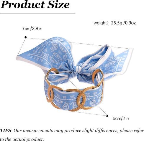 Western Hair Tie Bracelets for Women, Boho Gold Chain & Blue Paisley Scarf Bracelet, Adjustable Hair Tie Bracelets, Vintage Bohemian Western Bracelets for Festival Vacation Gift in Saudi Arabia