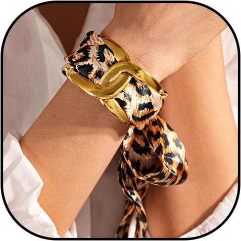 Western Hair Tie Bracelets for Women, Boho Gold Chain & Blue Paisley Scarf Bracelet, Adjustable Hair Tie Bracelets, Vintage Bohemian Western Bracelets for Festival Vacation Gift in Saudi Arabia