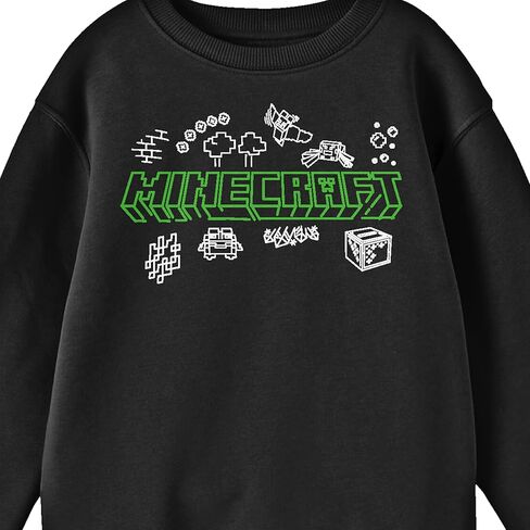 Minecraft Doodle Logo Crew Neck Long Sleeve Youth Black Sweatshirt in Saudi Arabia