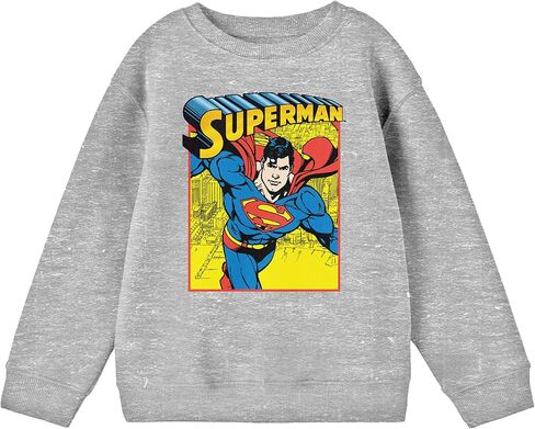 Bioworld Superman Flying Above City Crew Neck Long Sleeve Athletic Heather Boy's Sweatshirt in Saudi Arabia