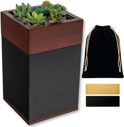 Premium Large Urns for Human Ashes with Planter, Handcrafted Walnut Wooden Urn for Ashes Adult Male & Female, Cremation Urns for Human, Keepsake Urn, TSA Approved in Saudi Arabia