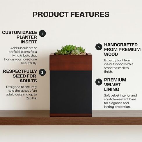 Premium Large Urns for Human Ashes with Planter, Handcrafted Walnut Wooden Urn for Ashes Adult Male & Female, Cremation Urns for Human, Keepsake Urn, TSA Approved in Saudi Arabia