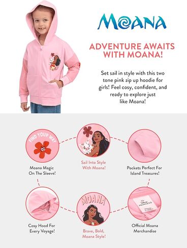 Disney Moana Girls Hoodie, Princess Girls Zip Up Hoodie, Moana Clothes, Cotton Kids Hoodies in Saudi Arabia