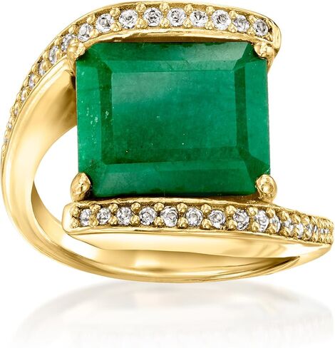 Ross-Simons 6.00 Carat Emerald Bypass Ring With .20 ct. t.w. White Topaz in 18kt Gold Over Sterling in Saudi Arabia