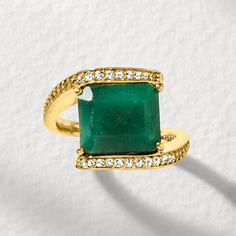 Ross-Simons 6.00 Carat Emerald Bypass Ring With .20 ct. t.w. White Topaz in 18kt Gold Over Sterling in Saudi Arabia