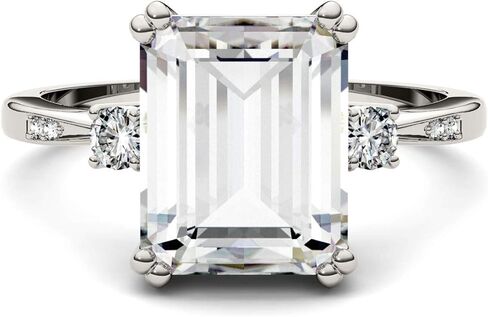 Charles & Colvard 14K White Gold Moissanite 10x8mm Emerald Fashion Ring, 3.69cttw DEW in Saudi Arabia