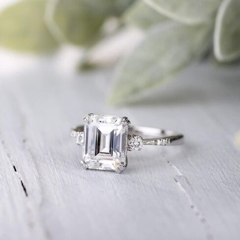 Charles & Colvard 14K White Gold Moissanite 10x8mm Emerald Fashion Ring, 3.69cttw DEW in Saudi Arabia