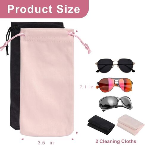 Microfiber Glasses Sunglasses Pouch，Sunglasses Case，Small Drawstring Pouch, with 2 Cleaning Cloths，for Sunglasses in Saudi Arabia