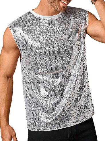 Floerns Men's Sequin Tank Top Glitter Bling Sparkly Party Club Rave Sleeveless Tops in Saudi Arabia