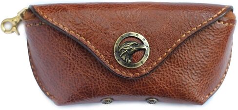 Brown Leather Handmade Traditional Large Eyeglass Case with Brass Buckle in Saudi Arabia