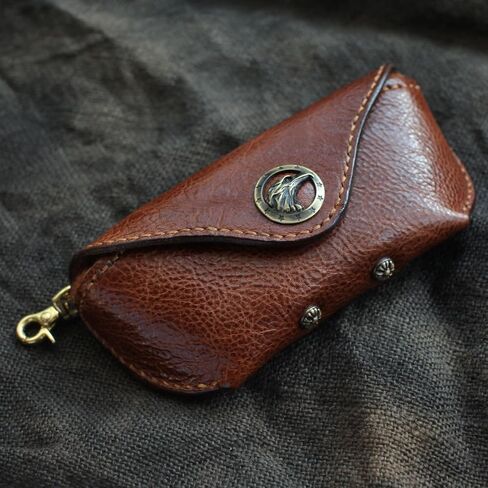 Brown Leather Handmade Traditional Large Eyeglass Case with Brass Buckle in Saudi Arabia