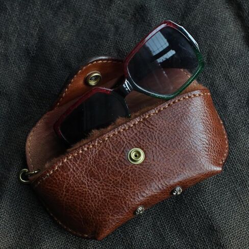 Brown Leather Handmade Traditional Large Eyeglass Case with Brass Buckle in Saudi Arabia