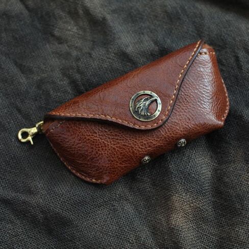 Brown Leather Handmade Traditional Large Eyeglass Case with Brass Buckle in Saudi Arabia