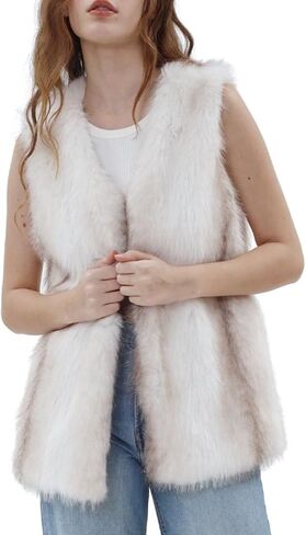 Amazhiyu Women's Faux Fur Sleeveless V-Neck Cardigan Coat Long Fur Winter Outwear in Saudi Arabia