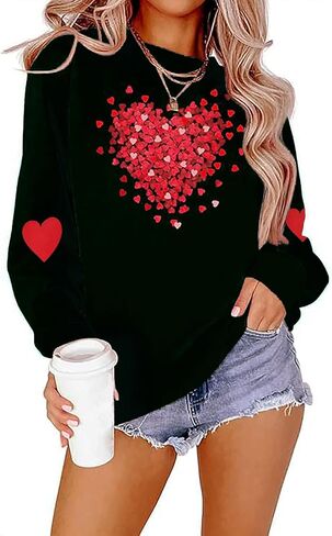 Women Valentine Crewneck Sweatshirts Love Heart Sweatshirt Casual Cute Valentines Gift Long Sleeve Sweatshirt in Saudi Arabia
