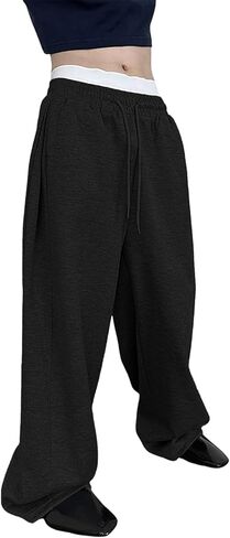 BUXKR Men's Baggy Sweatpants Wide Leg Sweat Pants Fleece Lounge Cotton Loose Elastic Drawstring Waist Pants with Pockets in Saudi Arabia