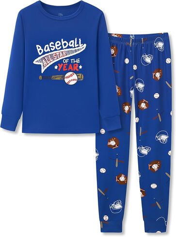 Tebbis Little Boys Pajamas - Soft Snug-fit PJs Long Sleeves & Pants Sleepwear Set Baseball Toddler Jammies Size 4T-14 in Saudi Arabia