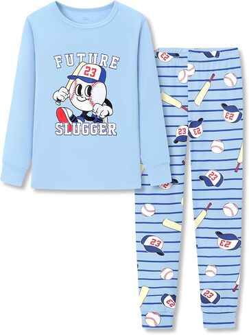 Tebbis Little Boys Pajamas - Soft Snug-fit PJs Long Sleeves & Pants Sleepwear Set Baseball Toddler Jammies Size 4T-14 in Saudi Arabia