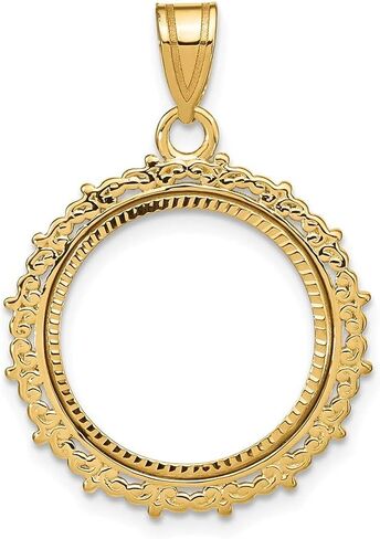 Gold Coin Mounting | 1/10 oz. American Eagle | 16.5mm Coins | Prong Set | Victorian Scrollwork, Floral, Square, Beaced Border Fancy Bezel Frames | Solid 14K Gold in Saudi Arabia