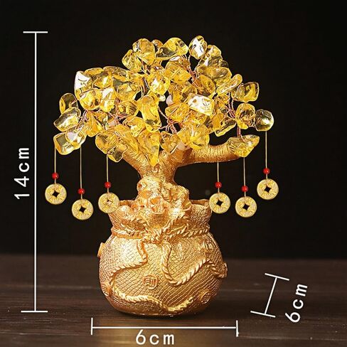 Green Aventurine Money Tree – Feng Shui Wealth Prosperity Golden Bag Bonsai Lucky Gemstone Home Office Decor (14cm Height) in Saudi Arabia