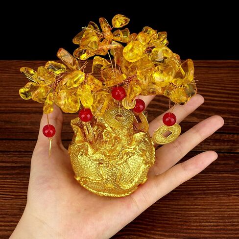 Green Aventurine Money Tree – Feng Shui Wealth Prosperity Golden Bag Bonsai Lucky Gemstone Home Office Decor (14cm Height) in Saudi Arabia