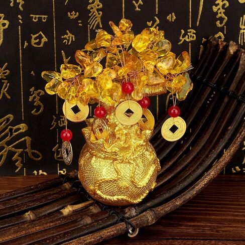 Green Aventurine Money Tree – Feng Shui Wealth Prosperity Golden Bag Bonsai Lucky Gemstone Home Office Decor (14cm Height) in Saudi Arabia