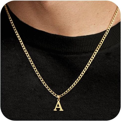 Initial A-Z Letter Pendant Necklace for Men 18K Gold Plated Capital Initial Necklace Cuban Link Chain 4mm 20 Inch Jewelry Gift in Kuwait