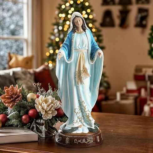 Virgin Mary Statue 16.3 Inch, Our Lady of Grace Sculpture, Hand-Painted Catholic Home Altar Decor, Elegant Indoor Resin Statue, Religious Gift for Mother, Grandma in Saudi Arabia