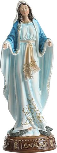 Virgin Mary Statue 16.3 Inch, Our Lady of Grace Sculpture, Hand-Painted Catholic Home Altar Decor, Elegant Indoor Resin Statue, Religious Gift for Mother, Grandma in Saudi Arabia