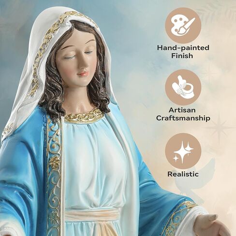 Virgin Mary Statue 16.3 Inch, Our Lady of Grace Sculpture, Hand-Painted Catholic Home Altar Decor, Elegant Indoor Resin Statue, Religious Gift for Mother, Grandma in Saudi Arabia