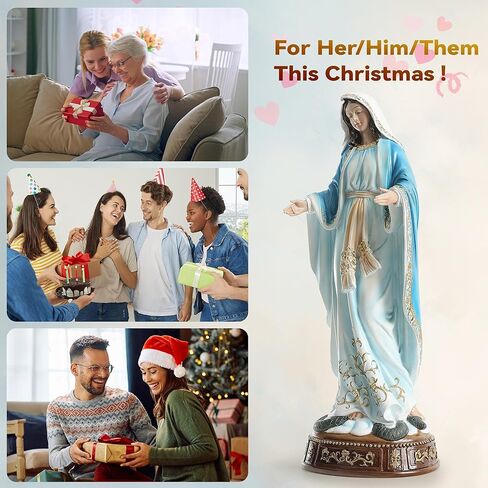 Virgin Mary Statue 16.3 Inch, Our Lady of Grace Sculpture, Hand-Painted Catholic Home Altar Decor, Elegant Indoor Resin Statue, Religious Gift for Mother, Grandma in Saudi Arabia