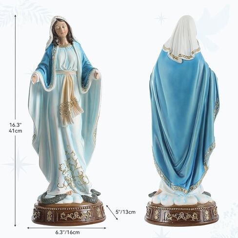 Virgin Mary Statue 16.3 Inch, Our Lady of Grace Sculpture, Hand-Painted Catholic Home Altar Decor, Elegant Indoor Resin Statue, Religious Gift for Mother, Grandma in Saudi Arabia