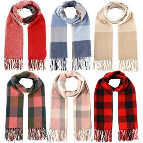 Coume 6 Pcs Women Scarf Women Long Plaid Winter Scarf with Tassel Warm Soft Buffalo Blanket Large Knit Tartan Wrap Shawl Gift in Saudi Arabia