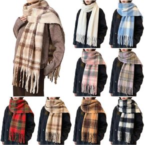 8 Pcs Women Scarf Bulk Christmas Plaid Long Winter Scarves Cashmere Feel Shawl with Tassel Large Chunky Blanket Scarf Warm Thick Wrap Poncho for Women Gifts in Saudi Arabia