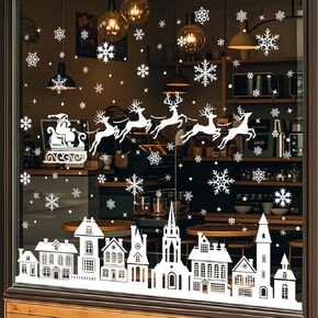 Christmas Snowflake Window Clings Stickers for Glass 146pcs Window Decorations with Christmas Characters & Snowflakes Double-Sided Xmas Frozen Theme Party Supplies Blue Santa Claus for Holiday Party in Saudi Arabia