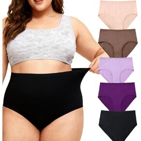 Womens Underwear Cotton Plus Size Briefs XL-5XL Mid High Waist Full Coverage Ladies Panties 5 Pack in Saudi Arabia