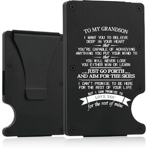 THTCSQ To My Grandson Engraved Metal Wallet, Slim Wallet for Men, Birthday & Graduation Gift in Saudi Arabia