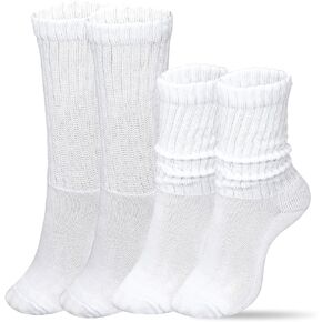 Womens White Crew Socks White Scrunch Socks Cotton Retro Casual Scrunched Tube Sock Ribbed Cozy Slouchy Socks in Kuwait