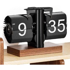 Retro Analog Flip Down Clock, Mechanical Digital Flip Desk Clock Vintage, Classic Flipping Table Clock Battery Powered Internal Gear Operated with Black Walnut Base for Home Office Decor in Kuwait
