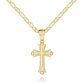 Cross Necklace for Women 14K Gold Plated Cross Necklaces for Women Double Cross Pendant Gold Plated Cross Chain Non-Tarnish Cross Jewelry Womens Gifts 48cm Mariner Chain in Saudi Arabia