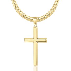S925 Sterling Silver and 14K Gold Plated Cross Necklace for Men Women, 5mm Durable Cuban Chain with Beveled Edge Cross Pendant, Hypoallergenic Not To Fade Necklaces Jewelry Gifts 16-30'' in Saudi Arabia