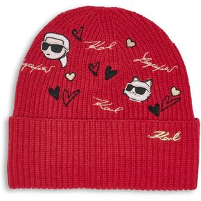 Karl Lagerfeld Womens Embroidered Karl Hearts Velboa Fleece Lined Beanie in Saudi Arabia