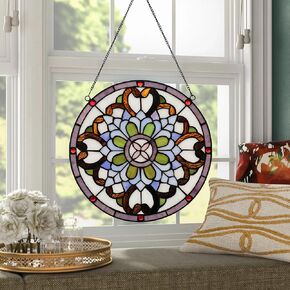 Handcrafted Stained Glass Window Panel - 12-Inch Round Floral Design with Vibrant Colors, Elegant Decorative Hanging Art for Home Décor, Includes 20-Inch Chain & Hook (Flower) in Saudi Arabia