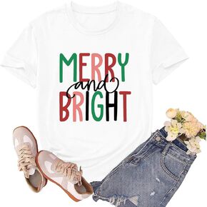 Christmas Shirts for Women Merry and Bright Tshirts Merry Christmas Shirt Xmas Holiday Tee Tops in Saudi Arabia